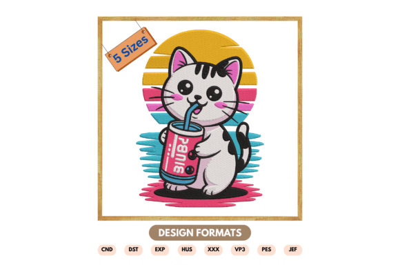 Cute Cat Drinking Soda Embroidery Design Review